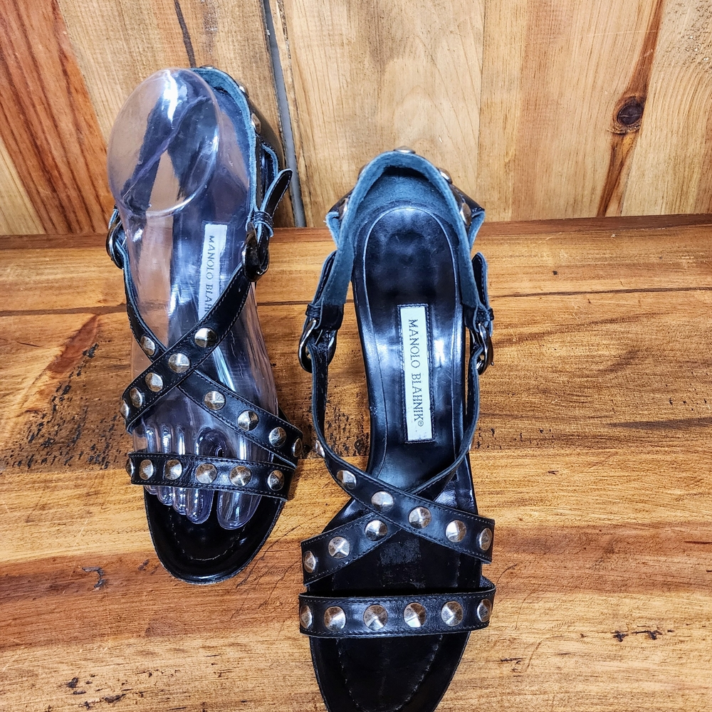 Manolo Blahnik Leather Studded Heel - Picture 2 of 9